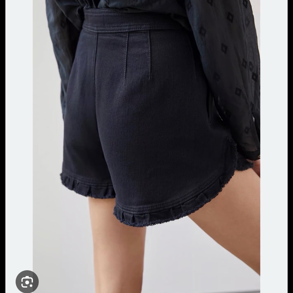 Anthropologie Black High Waist Ruffle Shorts - Picture 2 of 7
